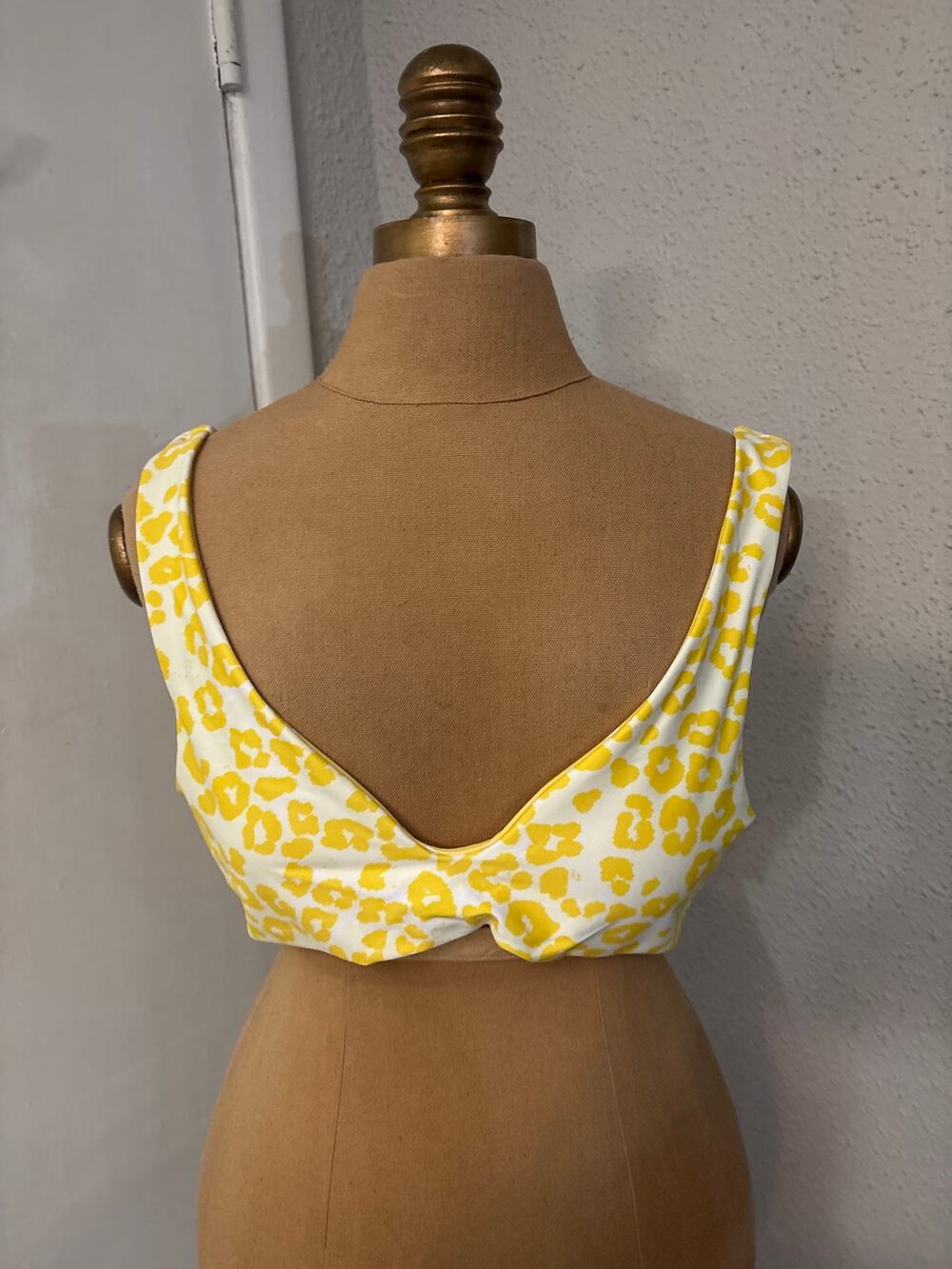 Zaful Leopard Heart Print Reversible High Cut Bikini L Yellow Swim Casual